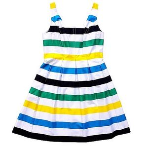 Nine West Striped Clowncore Sleeveless Pleated Sundress